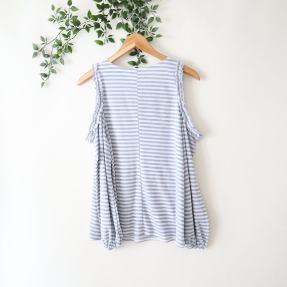 LC Lauren Conrad Blue & White Striped Long Sleeve Cold Shoulder Top S Small - Picture 2 of 4
